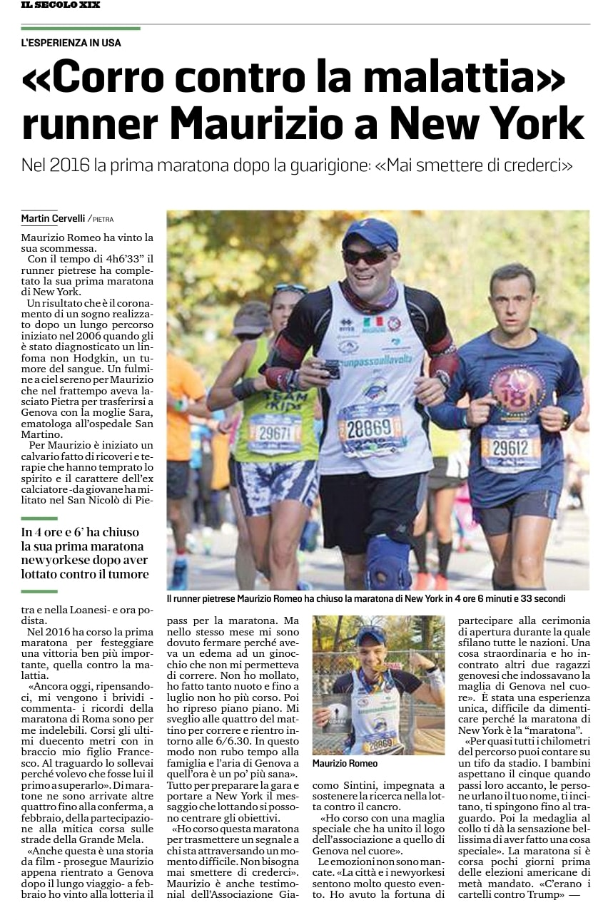 Articolo del Secolo XIX su Maurizio Romeo a New York
